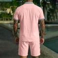 thumbnail image 4 of Men'S Contrast Trim Linen Blend Short Sleeve Button Down Shirt And Drawstring Waist Shorts Set For Summer Beach Vacation And Casual Wear,Pink,XXXL, 4 of 4