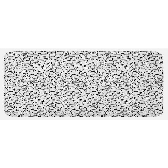 Black and White Kitchen Mat, Spring Themed Garden Pattern Monochrome Style Traditional Vintage Swirls, Plush Decorative Kitchen Mat with Non Slip Backing, 47" X 19", Coconut Black, by Ambesonne