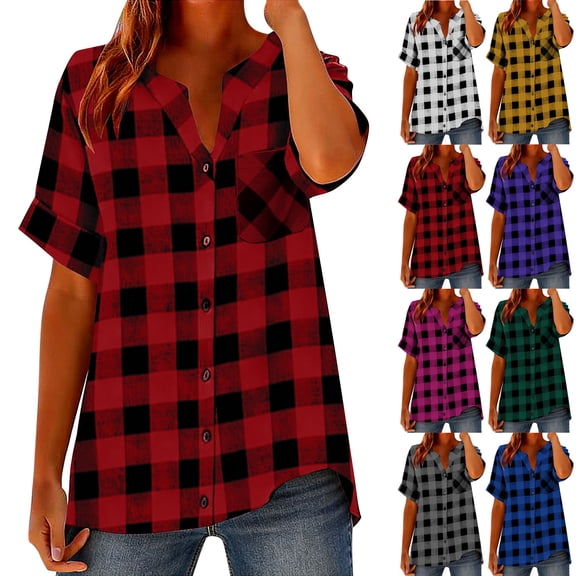 Paiwinds Women's Round Neck Short Sleeve Loose Fit Button Down Polyester Cotton Solid Color Casual Work Top 2026 Fashion Trendy Lightweight Breathable Comfortable Everyday