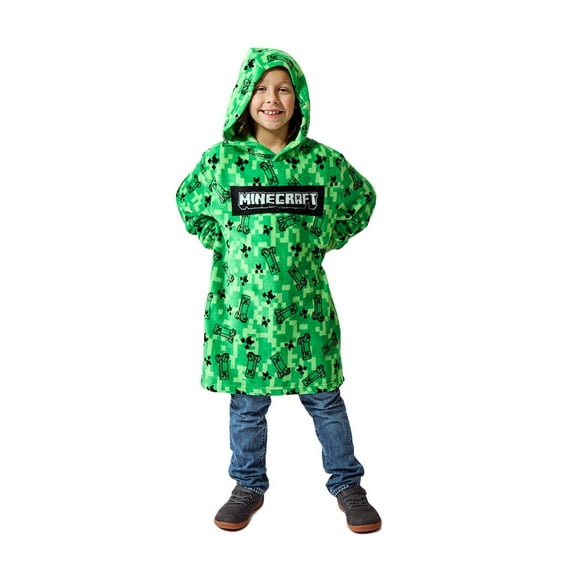 Minecraft Creepers & TNT Long Sleeve Boy's Wearable Kids Hoodie Blanket-L/XL