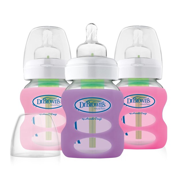 Dr. Brown's Options 3 Piece Wide Neck Glass Bottle in Silicone Sleeve