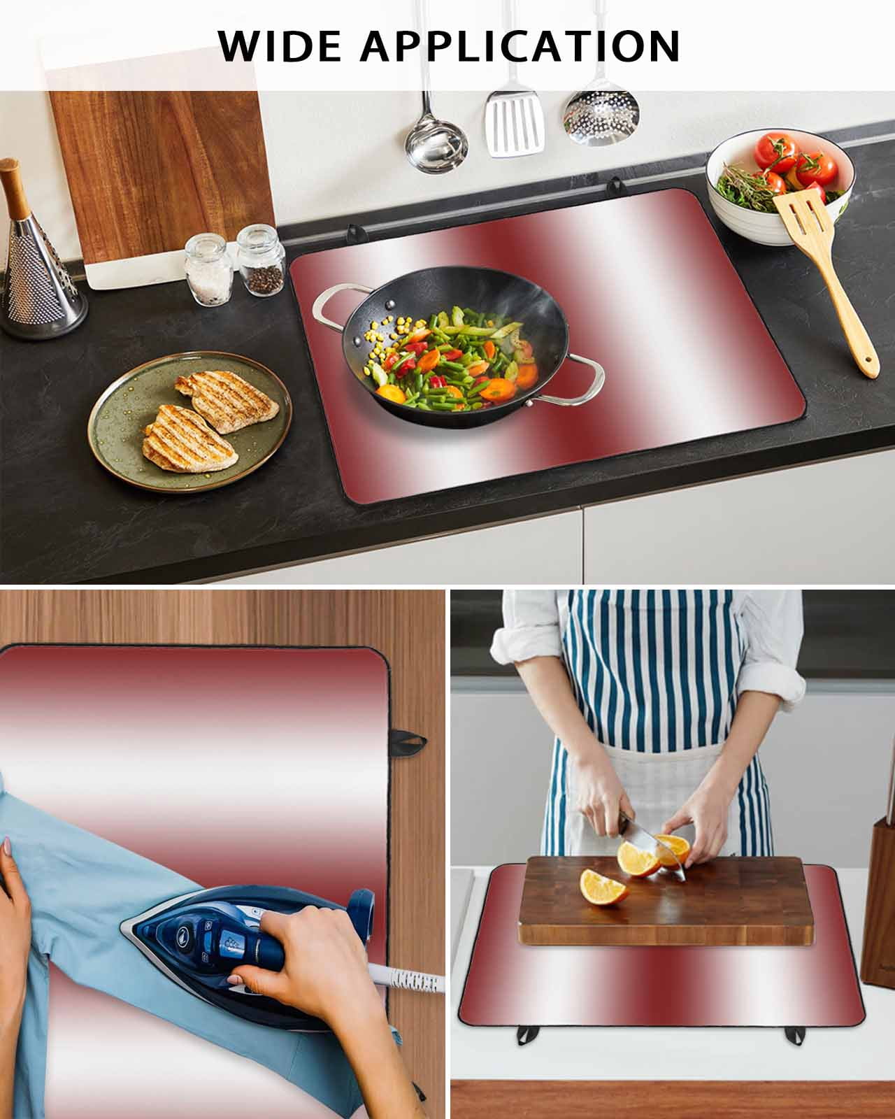 nqOlkjepod Large Induction Cooktop Protector Mat 24"x21", Red White Ombre Stove Top Covers for Electric Stove, Farmhouse Chic Minimalist Gradient Art Stove Burner Cover Mats, Glass Top Stove Cover