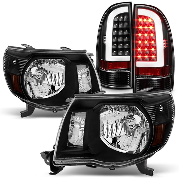 AKKON - For Pickup Truck 2005-2011 Toyota Tacoma Black Headlights LED Black Tube Tail Light Brake Lamps Pair