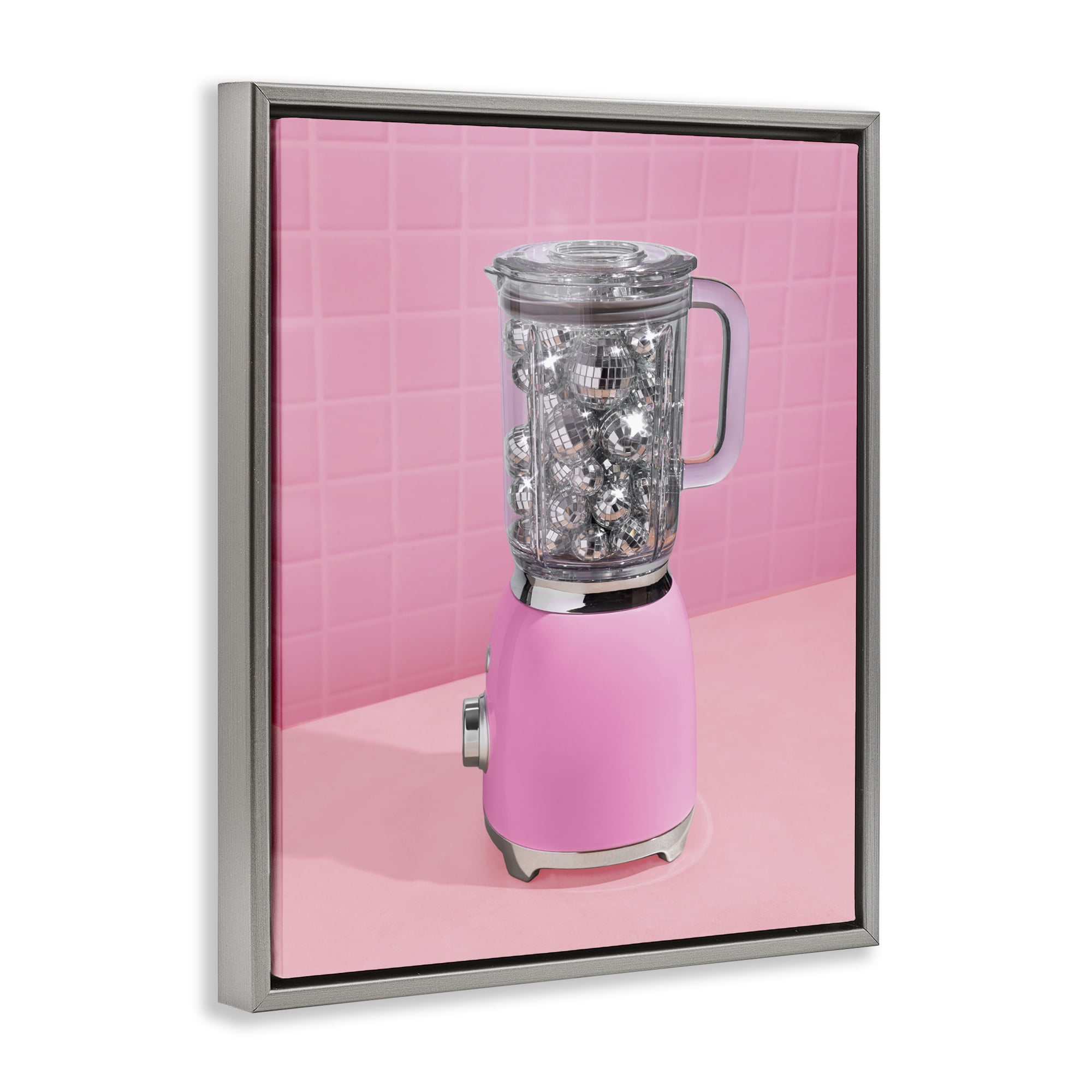 Stupell Industries Disco Drink Blender over Pink Gray Framed Floater Canvas Wall Art, design by LISH Creative