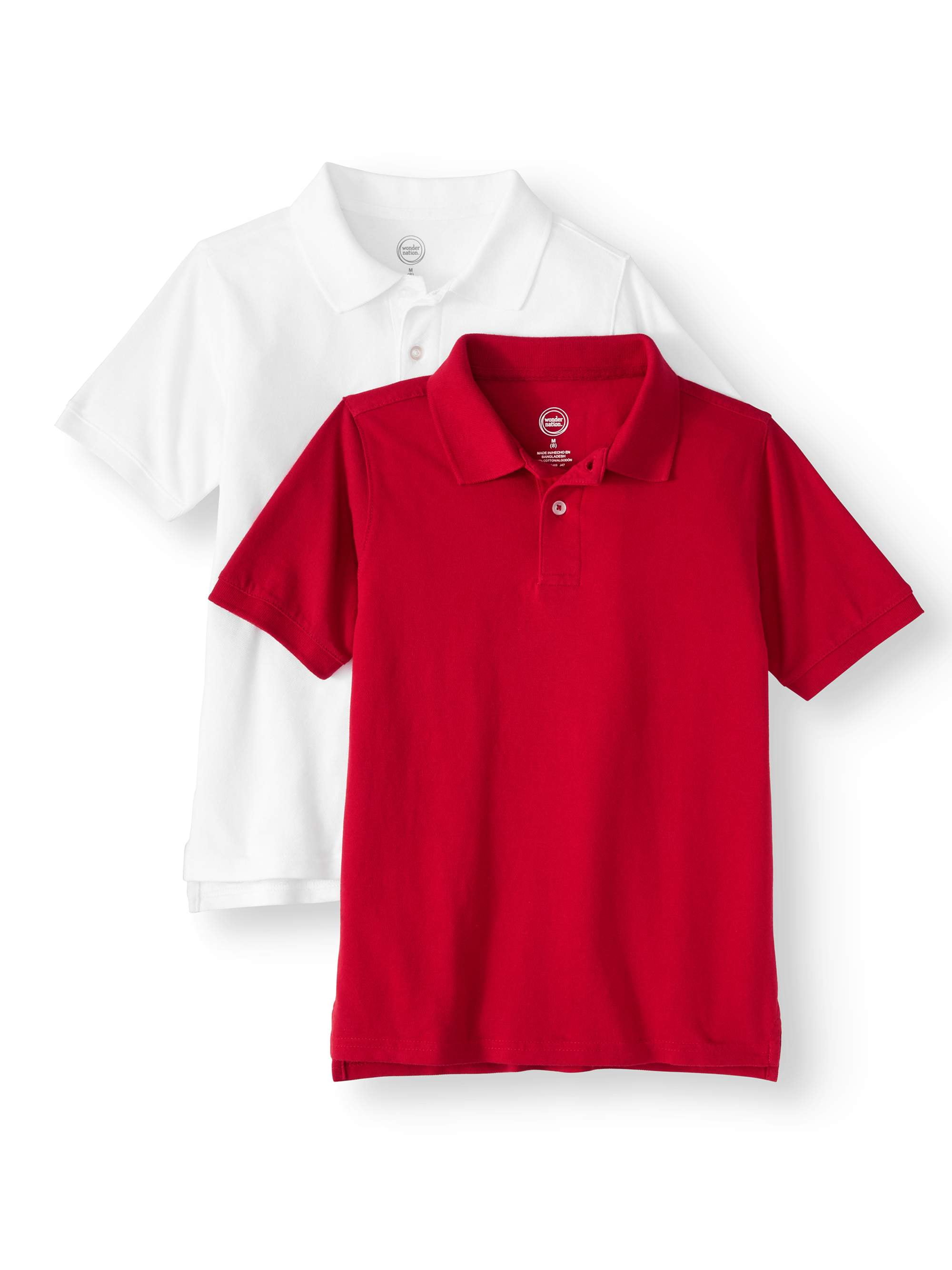 Wonder Nation Boys School Uniform Short Sleeve Pique Polo Shirts, 2Pack Value Bundle, Sizes 4