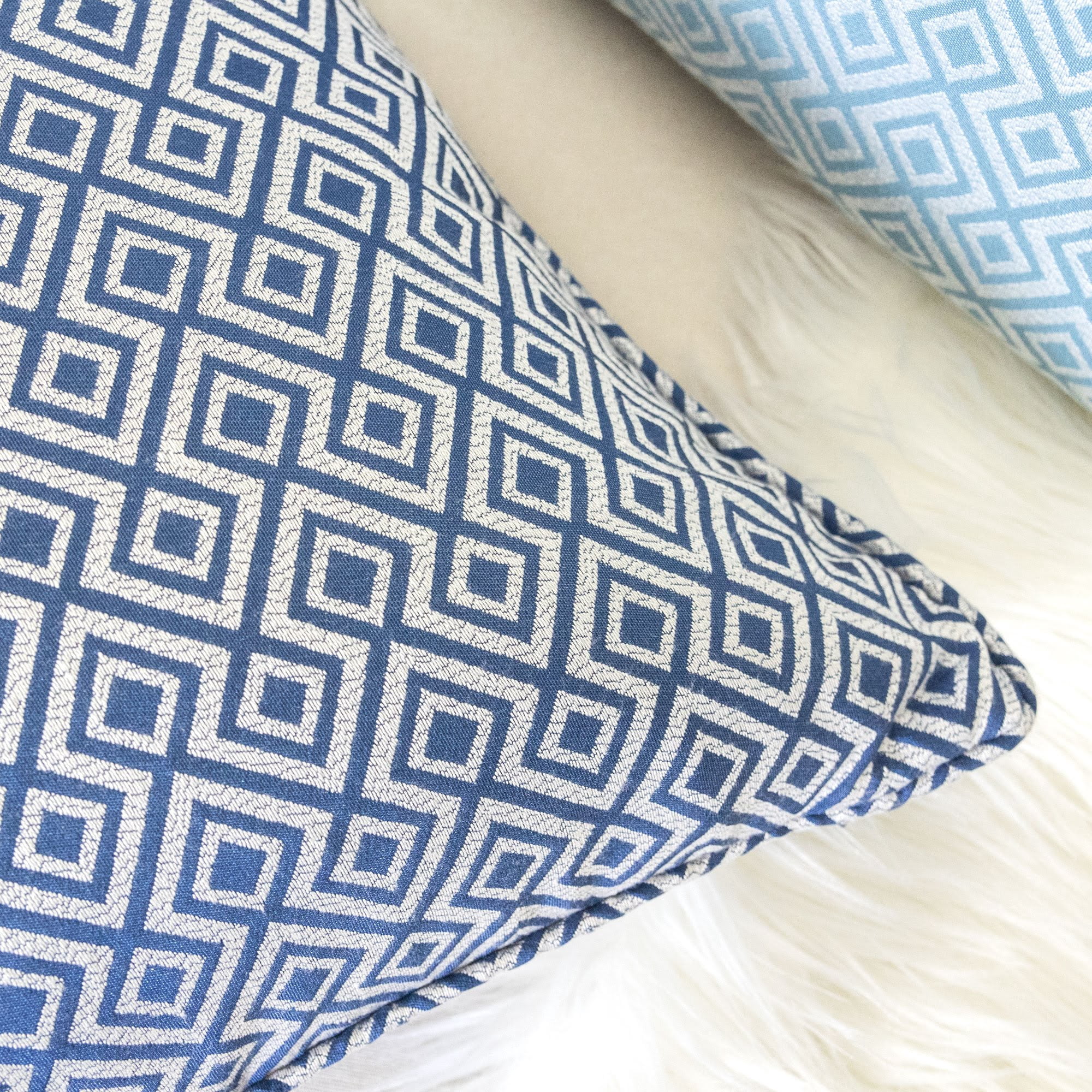 Jackie Navy Geometric Polyester 20 in. x 20 in. Throw Pillow