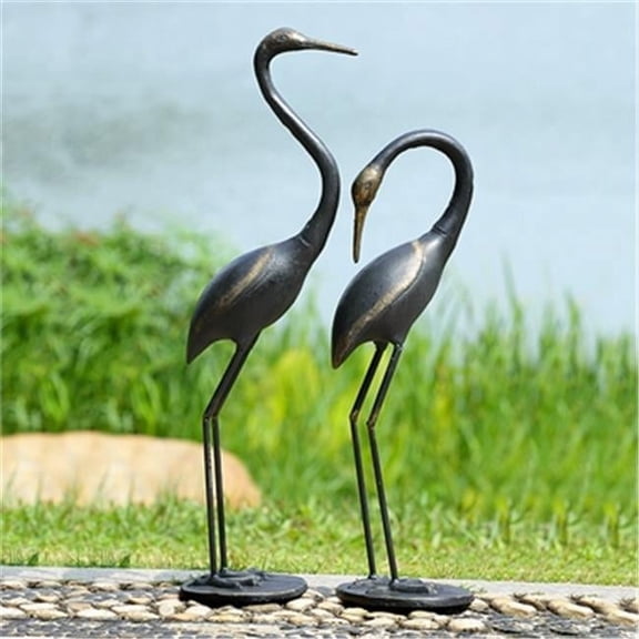 Crane Pair Antique Bronze Metal Garden Sculpture