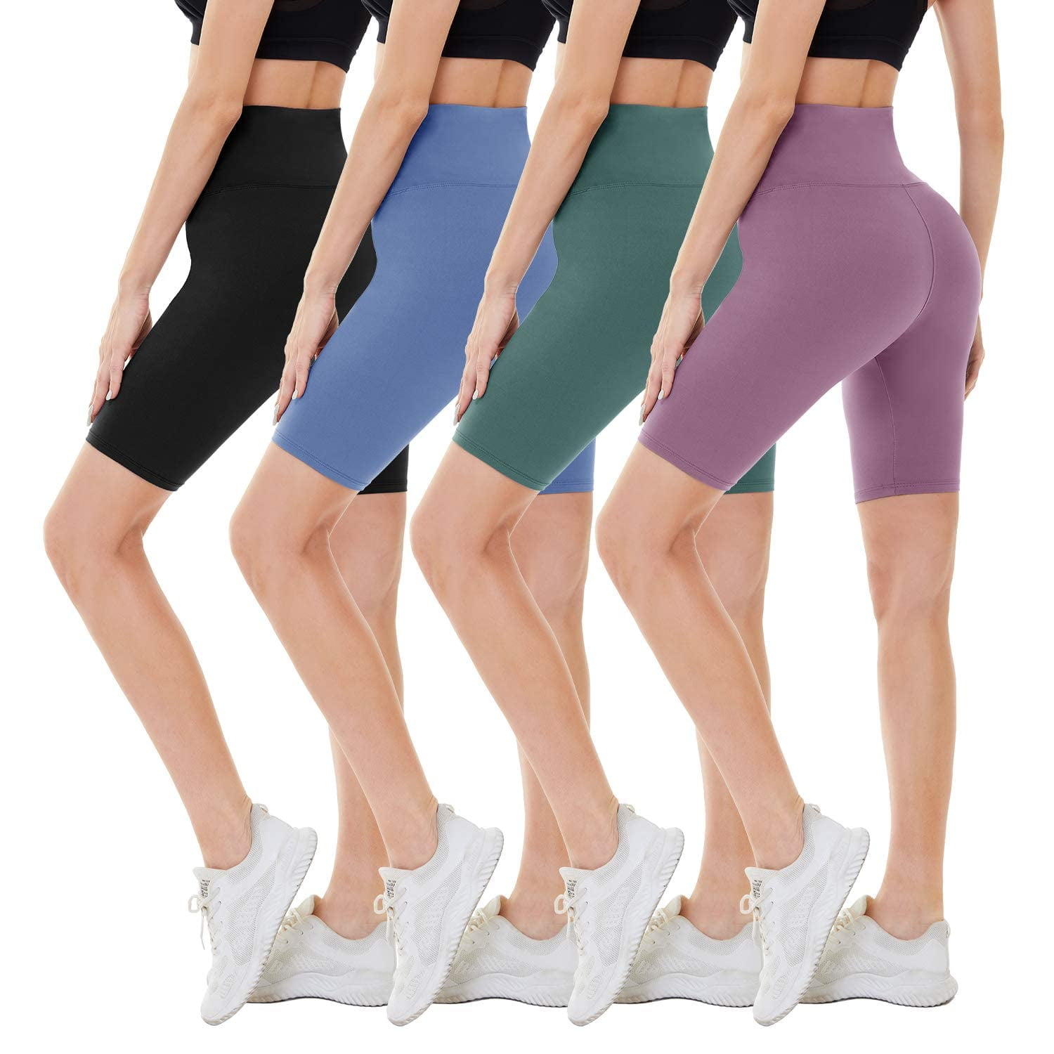 CAMPSNAIL 4 Pack Biker Shorts for Women 8" High Waist Tummy Workout