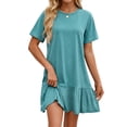 thumbnail image 3 of MOSHU Crew Neck Dresses for Women Short Sleeve Women Dresses Casual Swing Babydoll Midi Dress with Pockets, 3 of 12