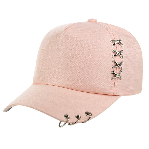 Riforla Unisex Solid Color Metal Rings Fashion Casual Cap Sun Visor Hat Women Pink