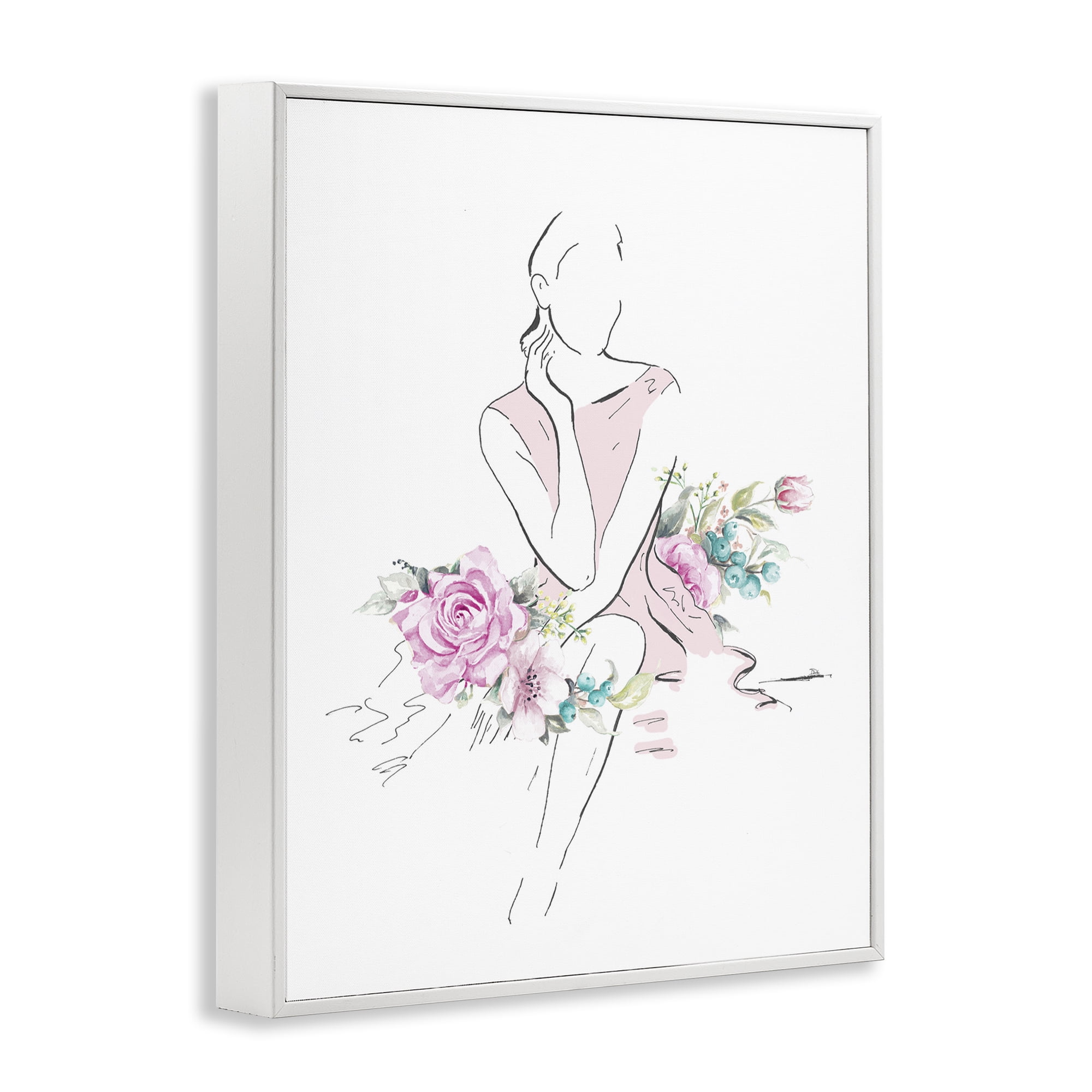 Stupell Industries Soft Floral Fashion Novelty Painting White Framed Art Print Wall Art, 11 x 14