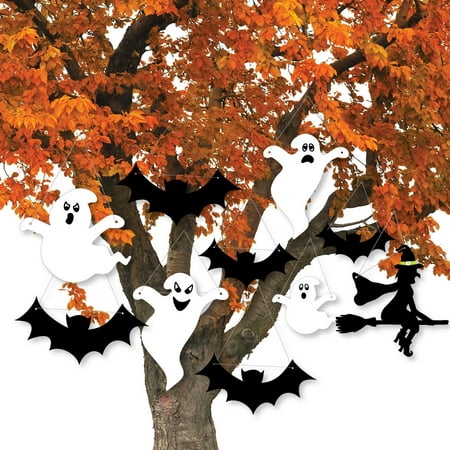 Spooky Ghost Hanging Porch Decor - Outdoor Halloween Hanging Porch & Tree Yard Decorations - 10 Pieces