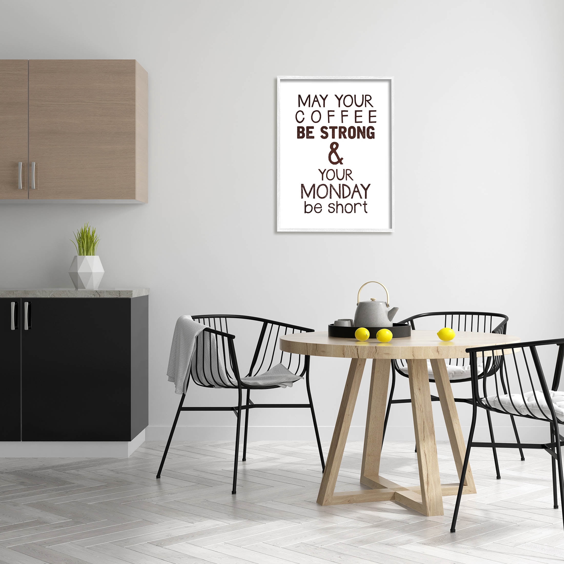 Stupell Industries Strong Coffee & Short Monday Funny Graphic Art White Framed Art Print Wall Art, Design by K. Kaufman