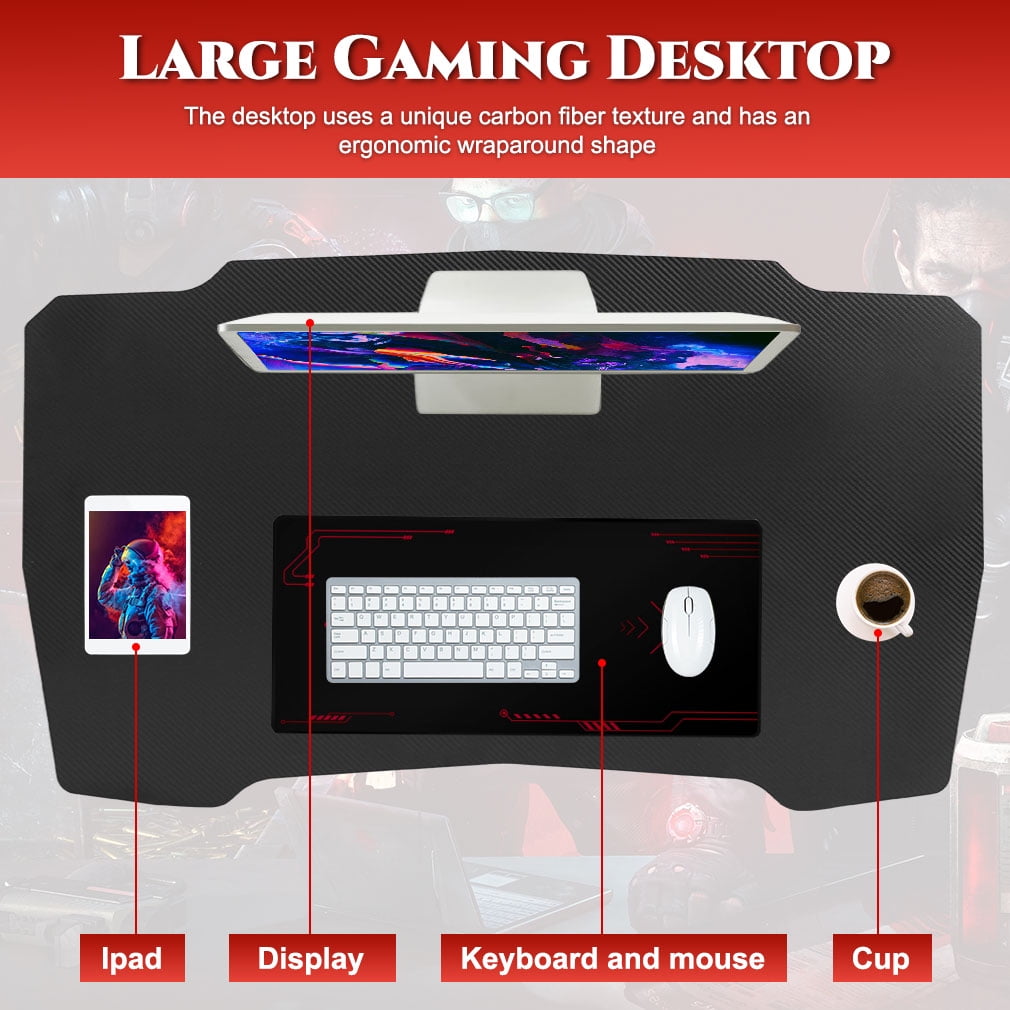 BestOffice Z Shape Computer Desk with Headphone Hook Gaming Desk, Red