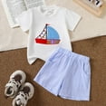 thumbnail image 2 of Jamsmile Toddler Boys Outfit Sets Short Sleeve Cartoon Print T Shirts Pullover Tops Striped Shorts Outfits Fall Winter Playwear Little Boy Clothes, 2 of 6