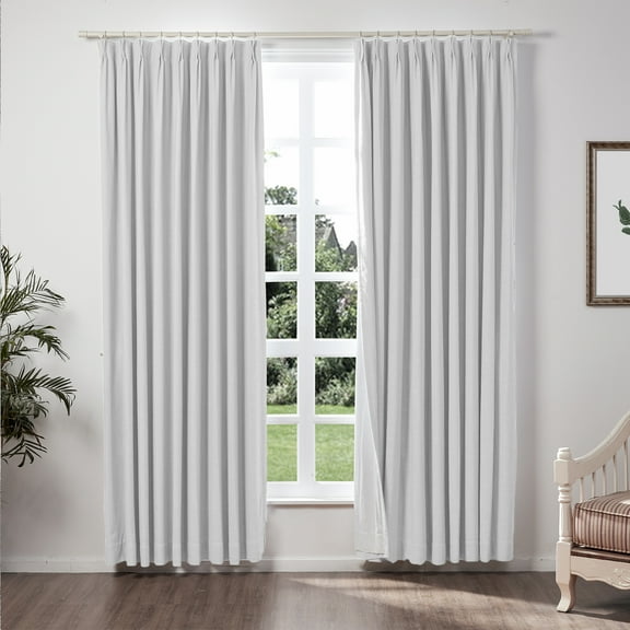 TWOPAGES Faux Linen Curtain 84 W X 72 L Inch Pinch Pleated Hanging Style Blackout Privacy Protection Drape for Kitchen, 1 Panel, White