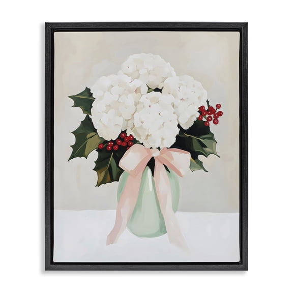 Stupell Industries Traditional Christmas Hydrangea Blooms Black Floating Frame Canvas Art, 17 x 21, by Arlington Prints