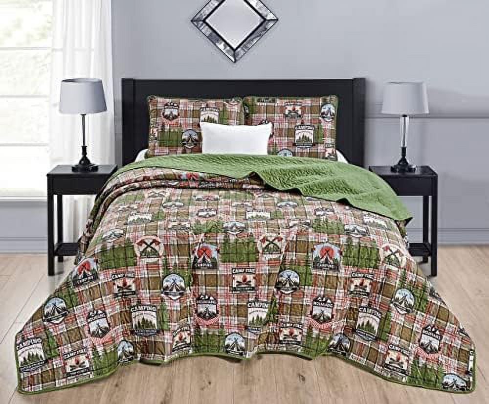 3Piece Quilt Bedding Set Country Cabin Lodge Camping Outdoor