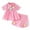 Pink, variant on Baby Girl Summer Clothes Set Toddler Floral 2 Piece With Stripe 3D Applique Shorts Beach Short Sleeve Top Outfits 1-5 Years