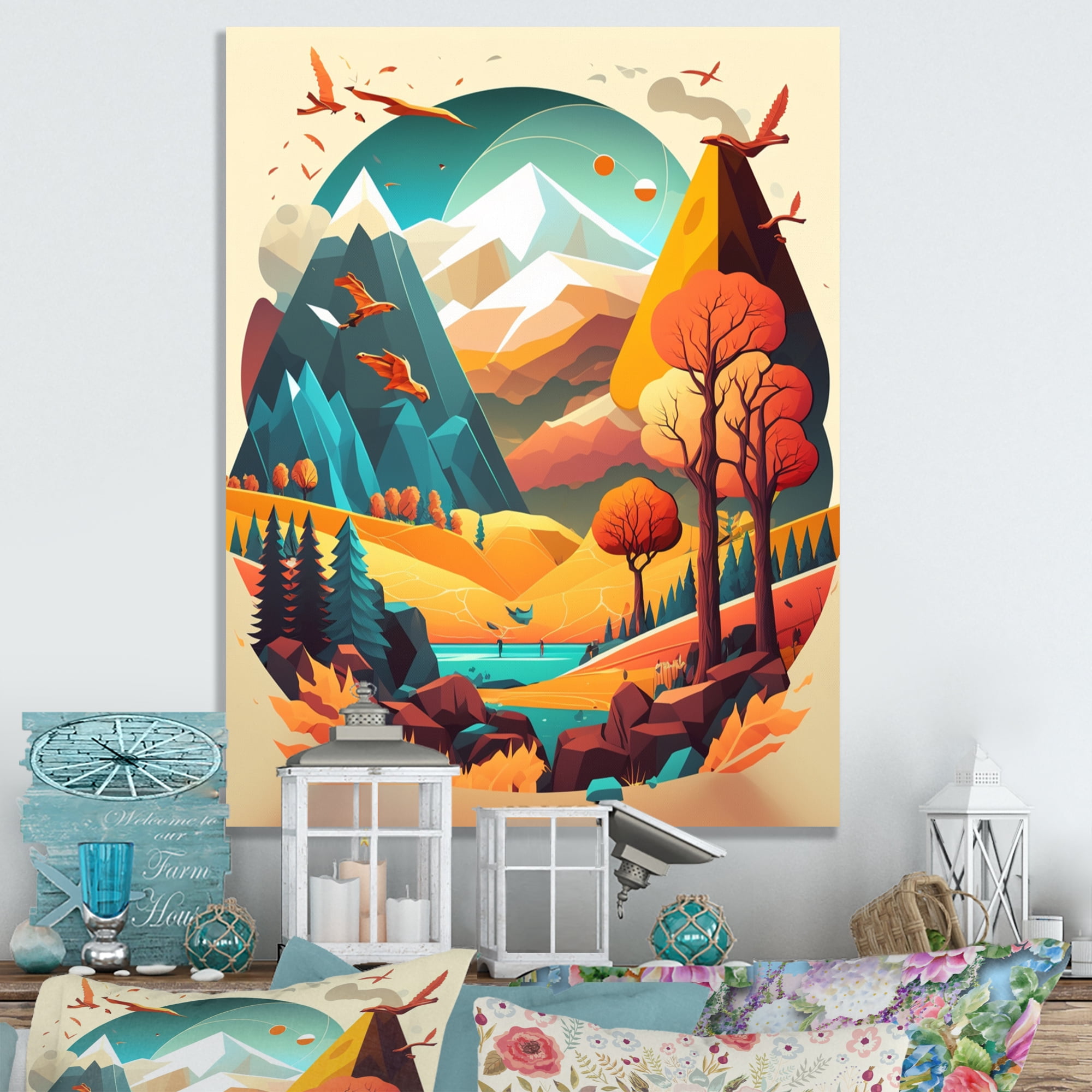 Designart Summer Scene In Modern Vector Canvas Wall Art