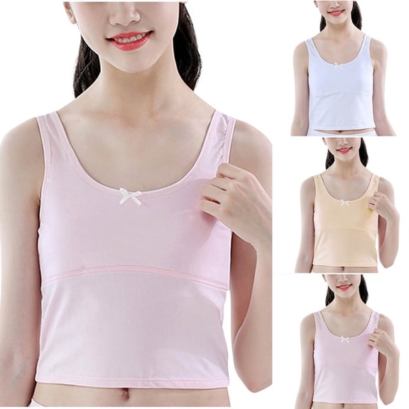 QNANSPI Girls Training Bras,Camisoles Bralette Bras with Shelf Bra for Girls,Wirefree Camisole for Girls 8-14 Years Solid Color Built in Shelf Bra Seamless Comfortable Top