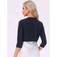 thumbnail image 3 of DARING DIVA Women's 3/4 Sleeve Shrug Top Collarless Pleated Cropped Cardigan XS Blue, 3 of 6