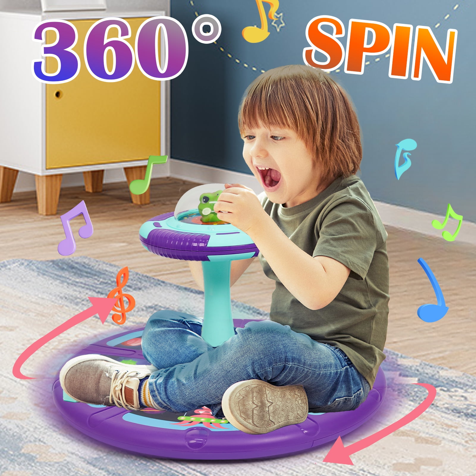 Wdmiya Planet Sit and Spin Toys for Toddlers 1-4, 360° Spinning Seat Activity Toy with Light and Music, Christmas Birthday Gifts for boys and girls, Kids Twister Toy