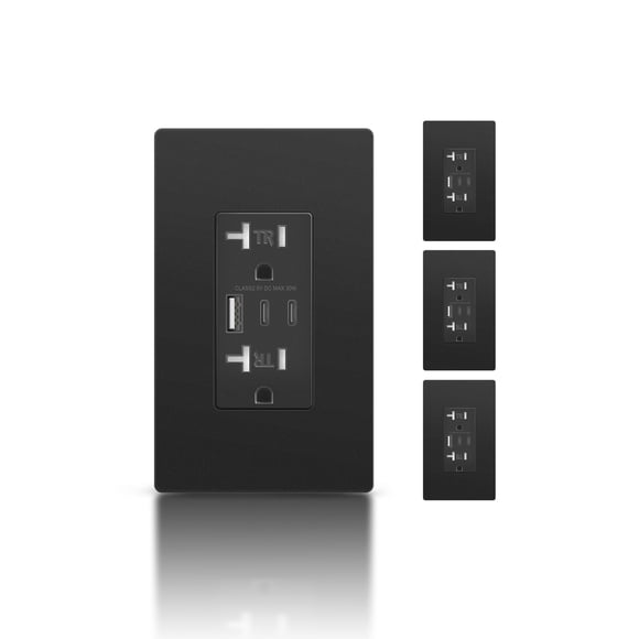 TOPELER Black USB C Wall Outlet,30W 6.0A Charging Power Outlet with USB Ports, 20A Duplex Tamper-Resistant Receptacles Plug, Electrical USB Socket, E