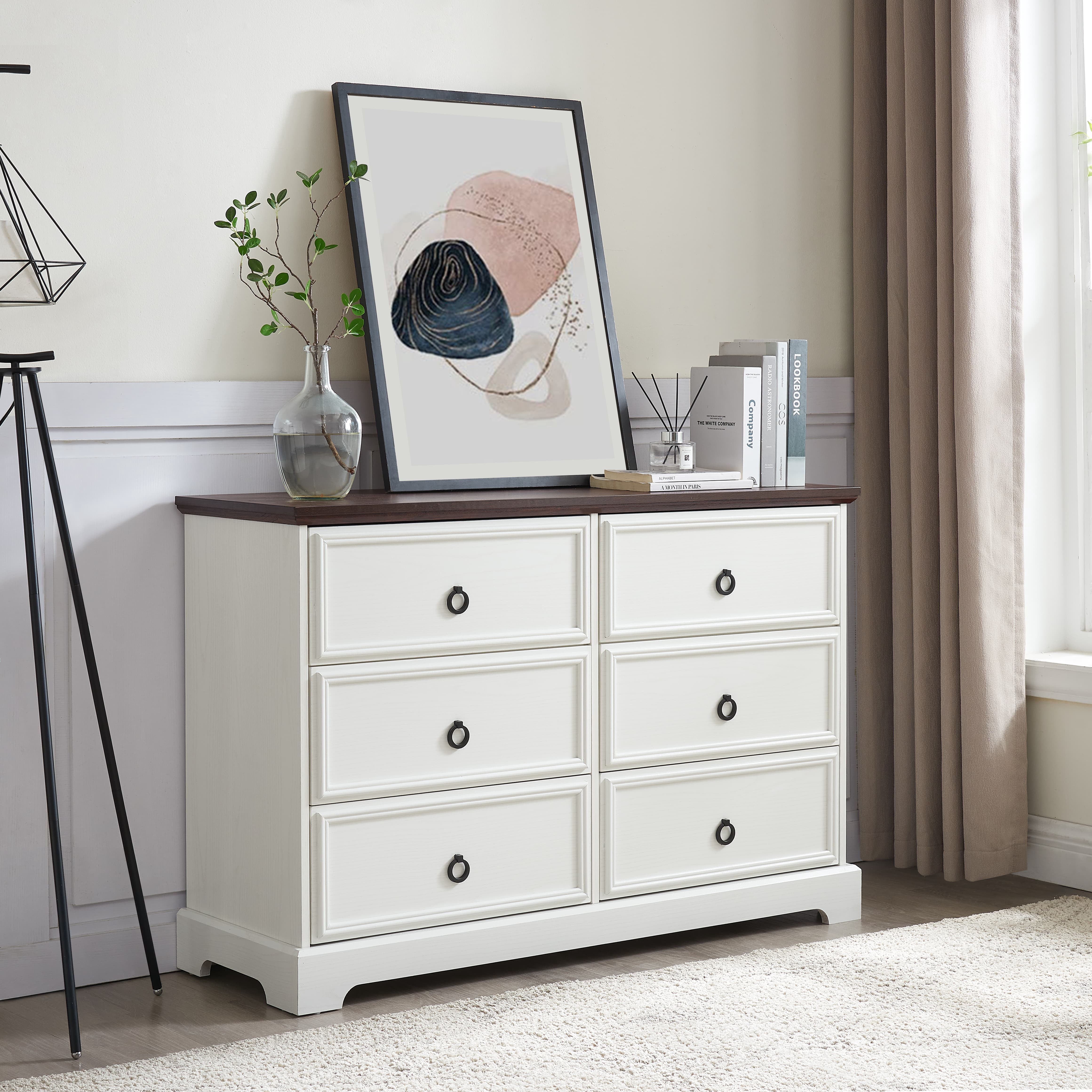 TrumanPick 6 Drawer Double White Dresser for Bedroom Farmhouse Wood Chest of Drawers for Living Room Entryway 47"L x 16"D x x 32"H