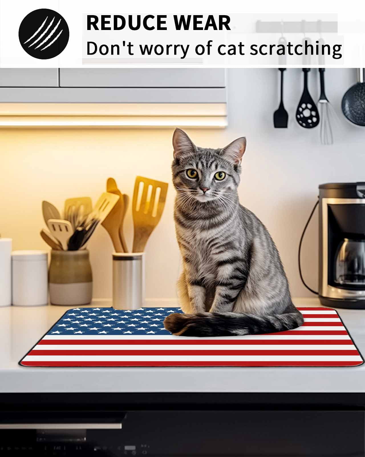 Stove Top Covers for Electric Stove, American Flag Glass Stovetop Cover Protector, Blue Red USA Flag Induction Cooktop Protector Oven Mat for Kitchen Countertop 24"x21"