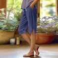 thumbnail image 2 of HKYNLAG Capri Pants for Women Petite Pull On Knee Length Cotton Linen Capris Summer Straight Leg Loose Beach Shorts with Pockets Royal Blue S, 2 of 7