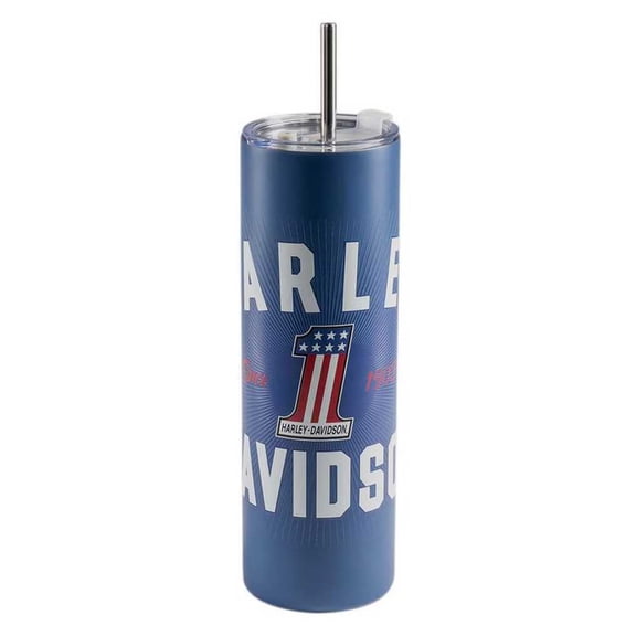 Harley-Davidson #1 RWB Graphic Travel Mug w/ Straw, Blue Stainless Steel, Harley Davidson