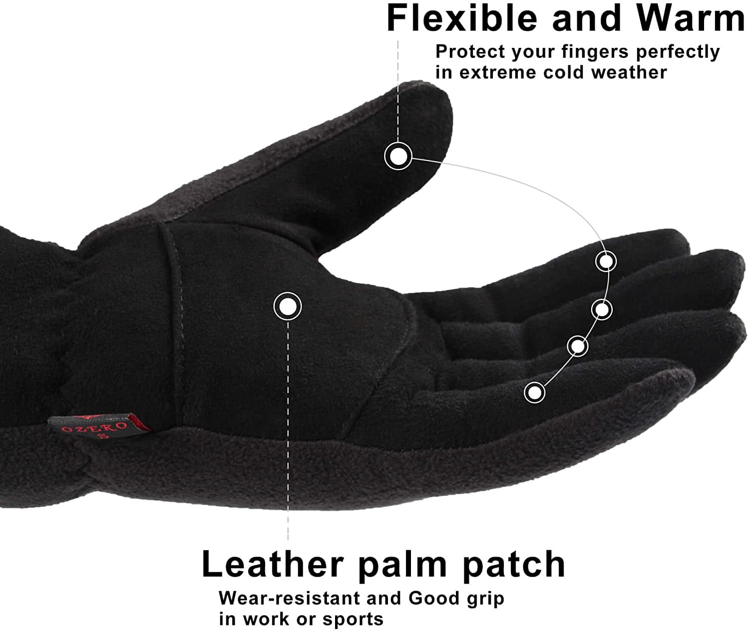 THERMAL Heat Lock Insulated-DeerSkin Suede Leather Heatlok Gloves-Black-GRAY-XL 