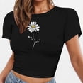 thumbnail image 5 of Mifsaly Floral Crop Tops for Women Summer Slim Fit Crewneck Short Sleeve Cropped T-Shirts Trendy Y2K Going Out Cotton Shirts Lightweight Casual Beach Club Party Tees L, 5 of 6