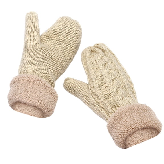 Women's Winter Gloves - Warm Wool Knit Mittens, Plush Lined, One Size