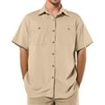 thumbnail image 3 of VBTAPA Short Sleeve Shirt for Men Casual Button Down Shirts Summer Beach Shirt with Pockets Khaki L, 3 of 8