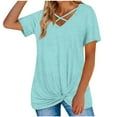 thumbnail image 2 of Womens Clothes Women's Fashion Casual Women's V-Neck Short Sleeve Solid Color Cross Top, 2 of 7