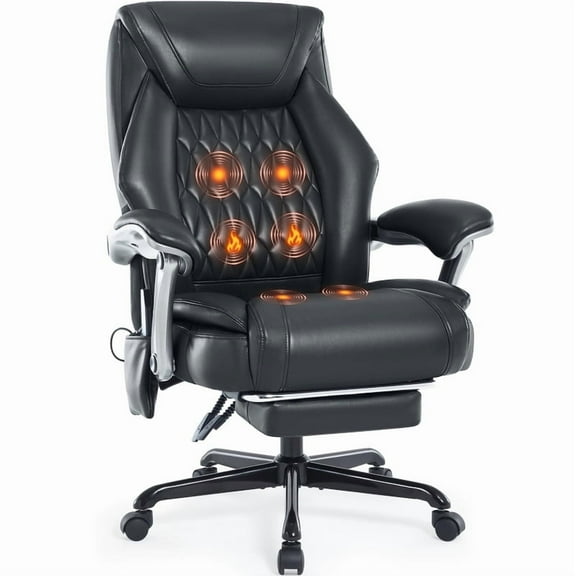 Heated Massage Office Chair with 6 Points Vibration, Reclining Ergonomic Desk Chair with Footrest for Extra Comfort, PU Leather High Back Executive Computer Chair, Thick Padded Massage Chair