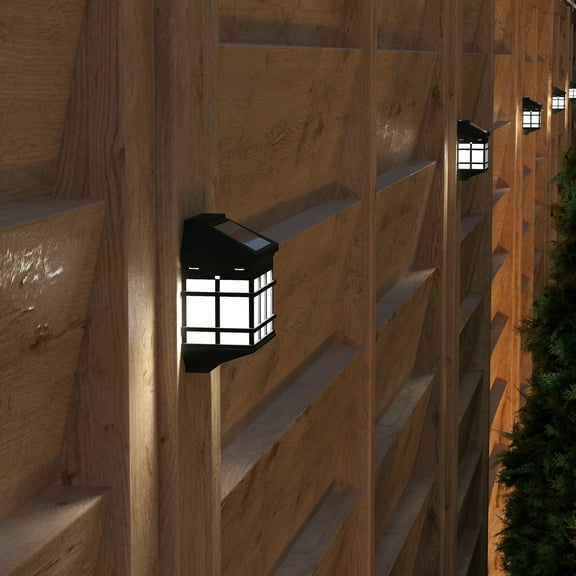 Merrick Lane Wall Mount LED Solar Powered Fence and Deck Lights - All-Weather Decorative Solar Lights in Brown - Set of 6