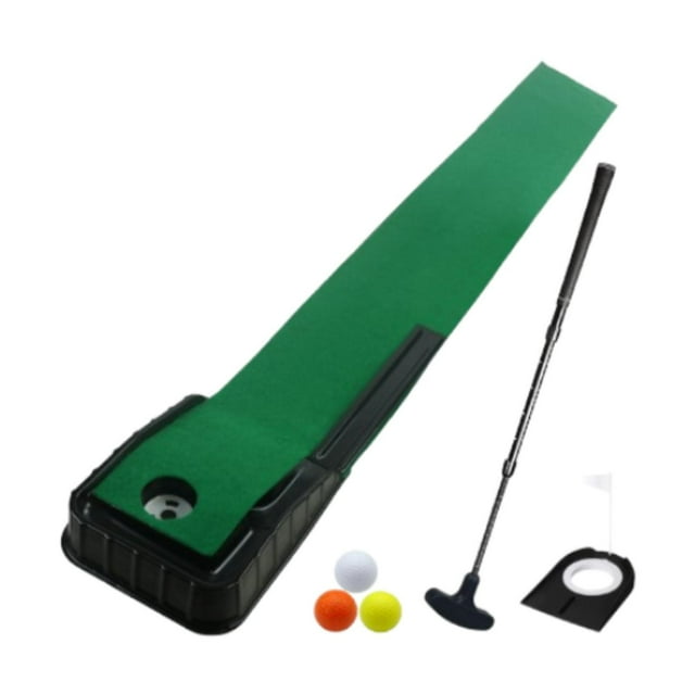 koolsoo Golf Putting Mat Green Practice with Putter for Adults Kids Fathers Backyard Black Putter