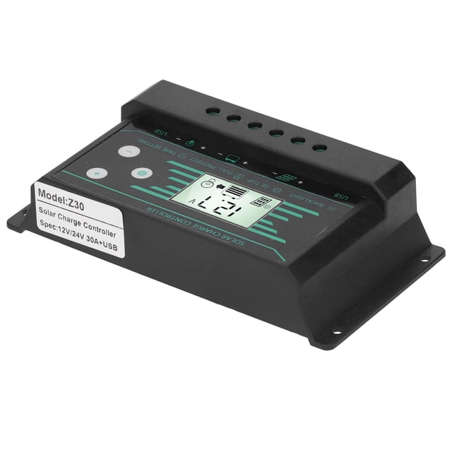 30A PWM Solar Charge Controller with Dual USB Ports (5V/2.5A) & LCD Display, 12V/24V Auto-Adaptive, Smart Battery Regulator for Solar Panels - Overcharge/Short Circuit Protection, Easy One-Key