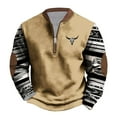thumbnail image 3 of Feancey Men's Cowboy Sweatshirts Quarter Zip Crewneck Aztec Pullover Western Vintage Print Oversized Sweatshirt Outdoor Winter Warm Long Sleeve Top Khaki M, 3 of 4