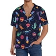 thumbnail image 7 of Lsque Space Dinosaur print Men's Cuban Collar Short Sleeve Shirt Summer Beachwear Casual Button Down Fashionable Vacation Leisure Shirt-3X-Large, 7 of 7