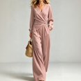 thumbnail image 3 of WULMLEO Linen Sets for Women 2 Piece Boho Wrap Cross V Neck Long Sleeve Top Wide Leg Pants Set Casual Loose Fit Outfits Fall Loungewear Suits with Pockets Pink 2XL, 3 of 8