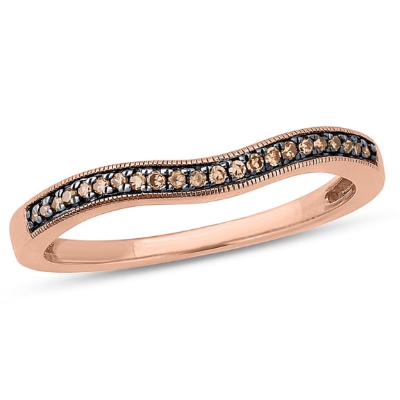 Cali Trove 10Kt Rose Gold 1/10 Ct Round Champagne Diamond Anniversary Band Ring