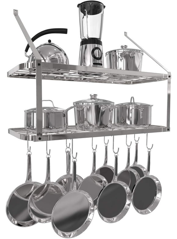 Vdomus Wall Mounted 2-Tier Pot and Pan Rack - Silver Kitchen Storage - Pack of 1