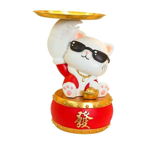jifeng Nordic Luck Cat Figurine Cookie Candy Dish Display Decorative