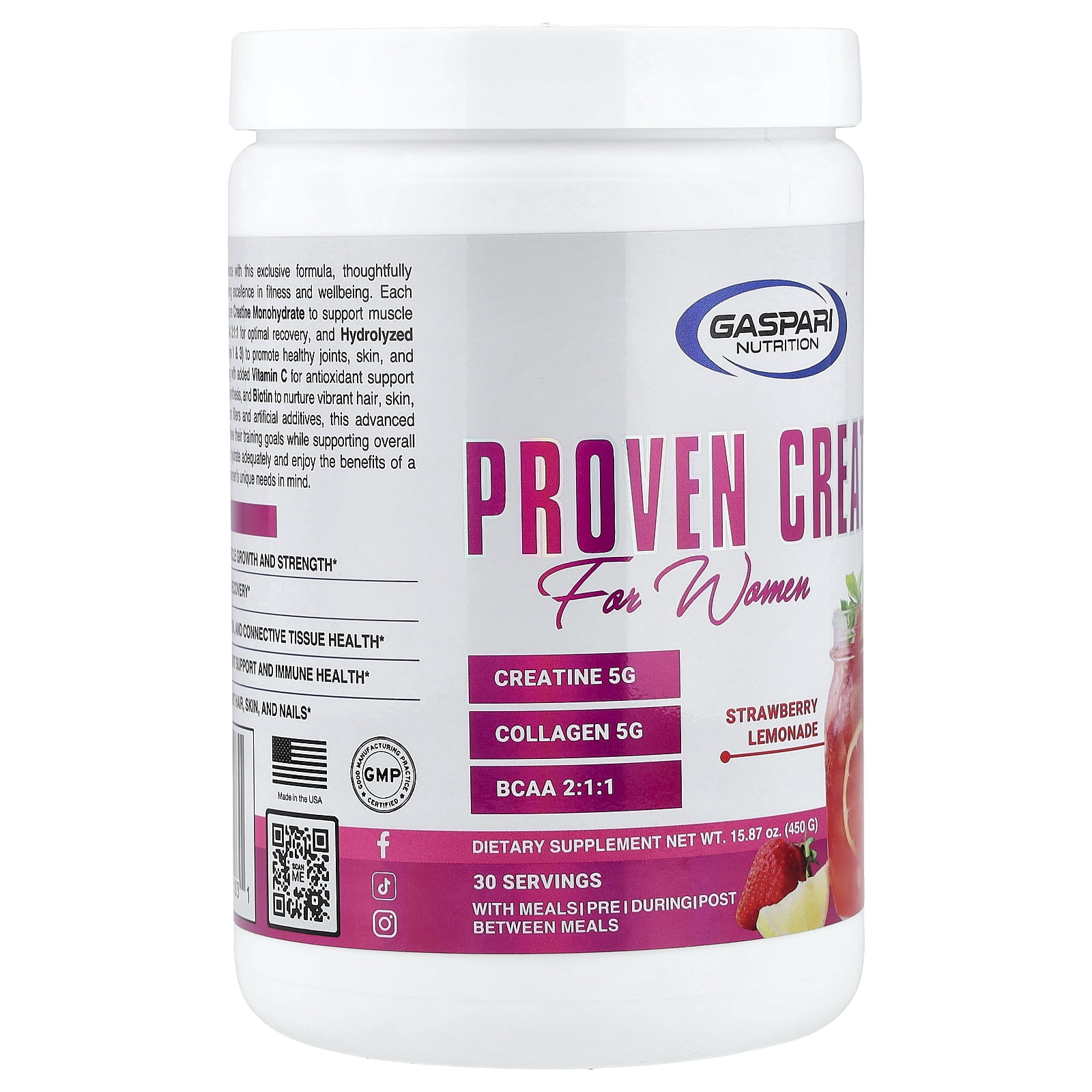 Gaspari Nutrition Proven Creatine For Women, Strawberry Lemonade, 15.87 oz (450 g)