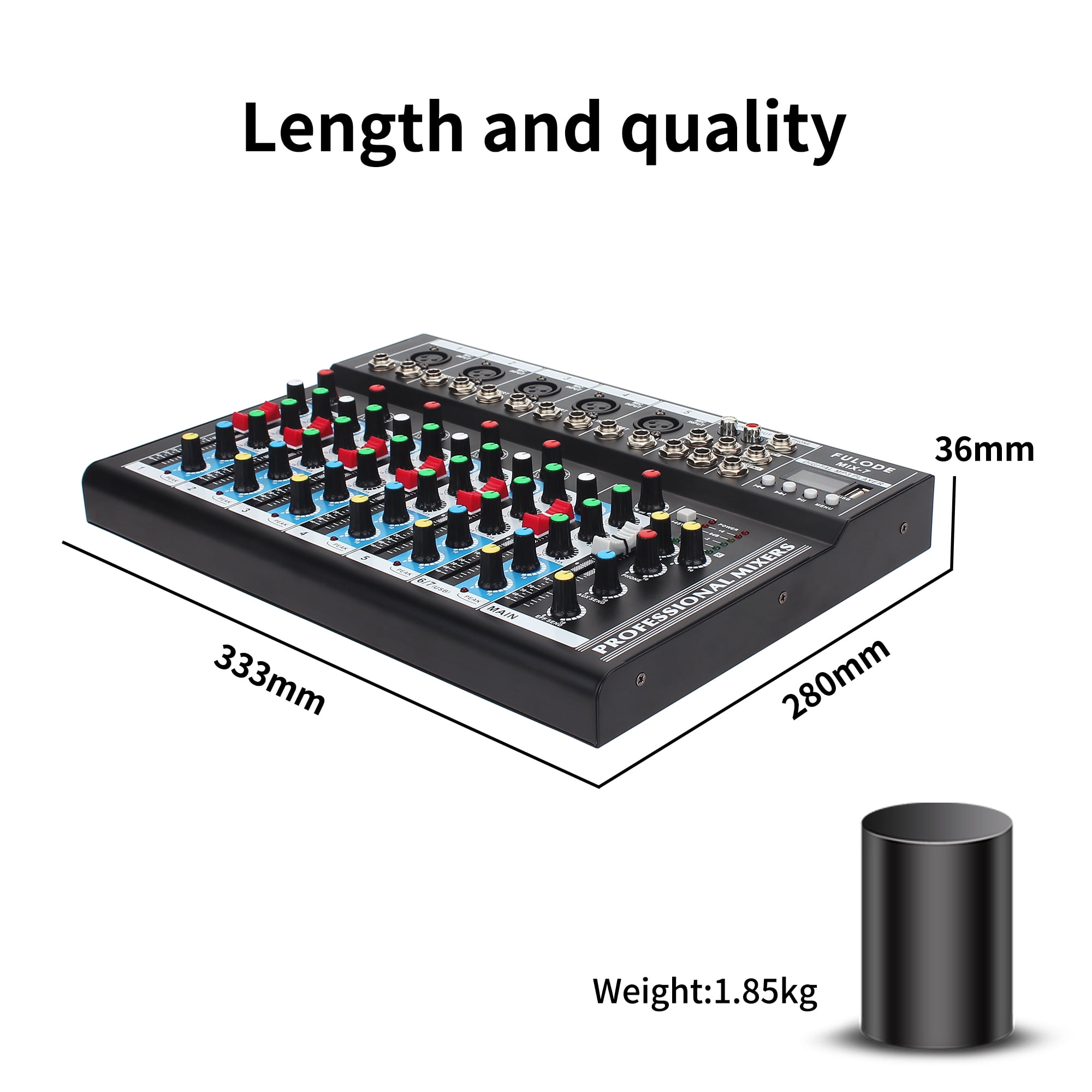 FULODE 7-Channel Audio Mixer USB Bluetooth MP3 Computer Input 48V Phantom Power DJ Controller Audio Mixing Console System