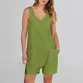 thumbnail image 2 of Mrat Cozy Wide Legs Cropped Womens Summer Casual Sleeveless Straps Rompers Loose One-Piece Jumpsuit Shorts Overalls with Pockets Ladies Plus Size Pants S-49 Green XL, 2 of 9